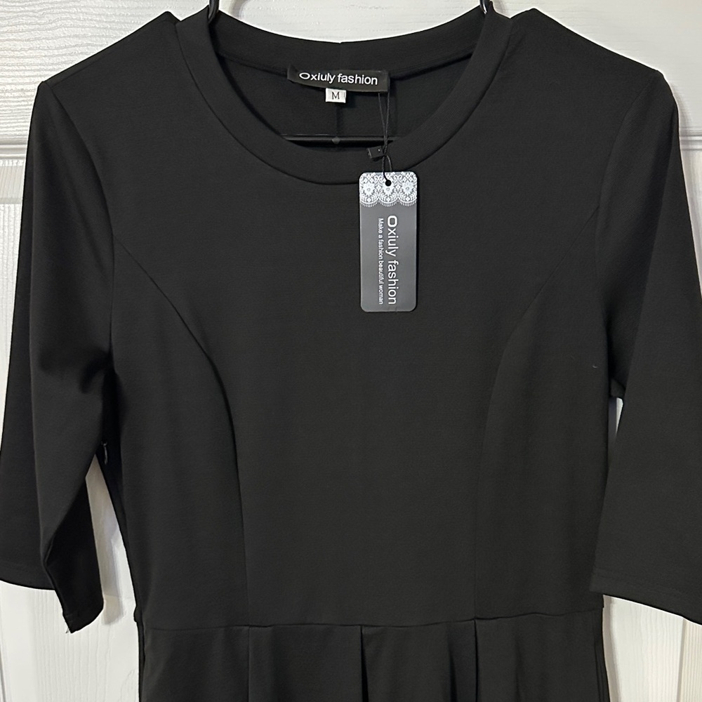 Women’s medium Black 3/4 Sleeve Swing Dress w/POCKETS BNWT - Picture 3 of 9